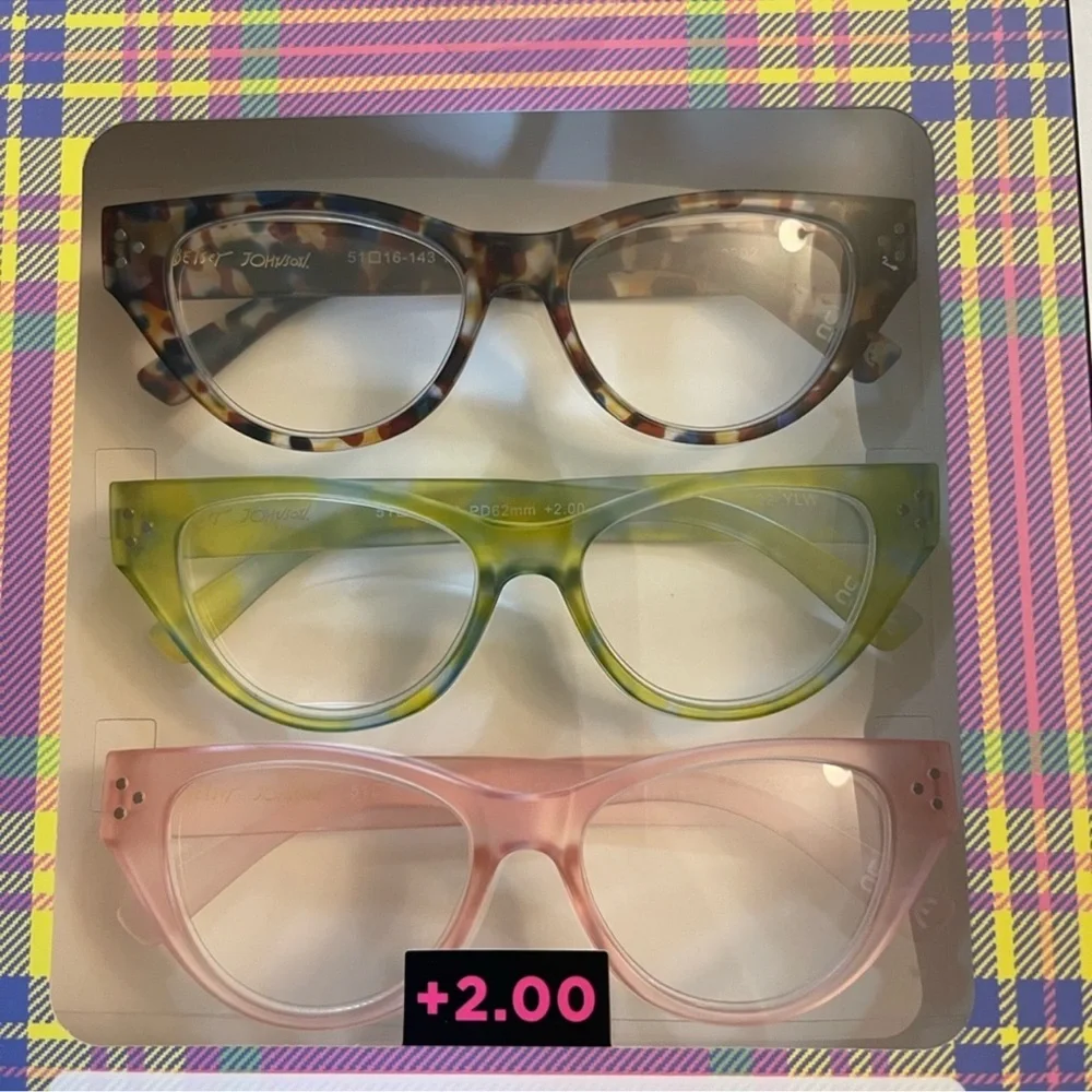 Betsey Johnson Designer 3 Pairs Of Fashion Reading Glasses +2.00 New